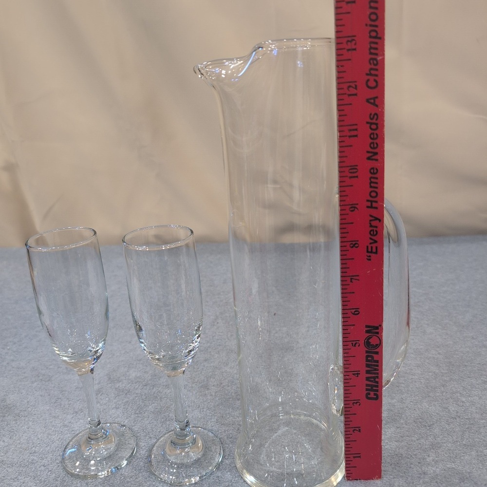 Wedding Clear Glass Pitcher and Two Flute Glasses Toasting Set - Picture 2 of 4